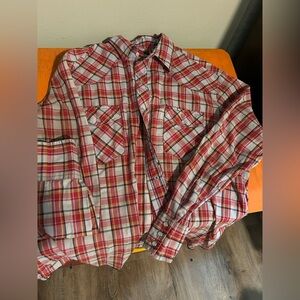 Vintage Wrangler Red and White Plaid Western Shirt